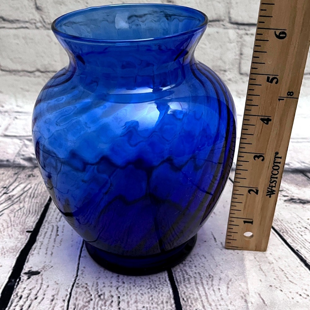 Set of 2 Vintage Cobalt Blue Blown Glass Vases-Anchor Hocking-Indiana Glass - Picture 6 of 9